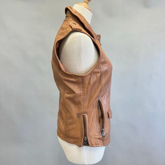 Muubaa Lynn Tan Brown Sleeveless Leather Biker moto jacket vest US Size 6 UK 10 - Picture 7 of 15